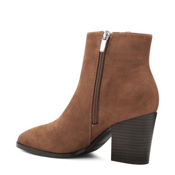 NINE WEST Neva2 Boots Block Heels Faux Suede Size Zipper Medium Brown 10M - Picture 2 of 6